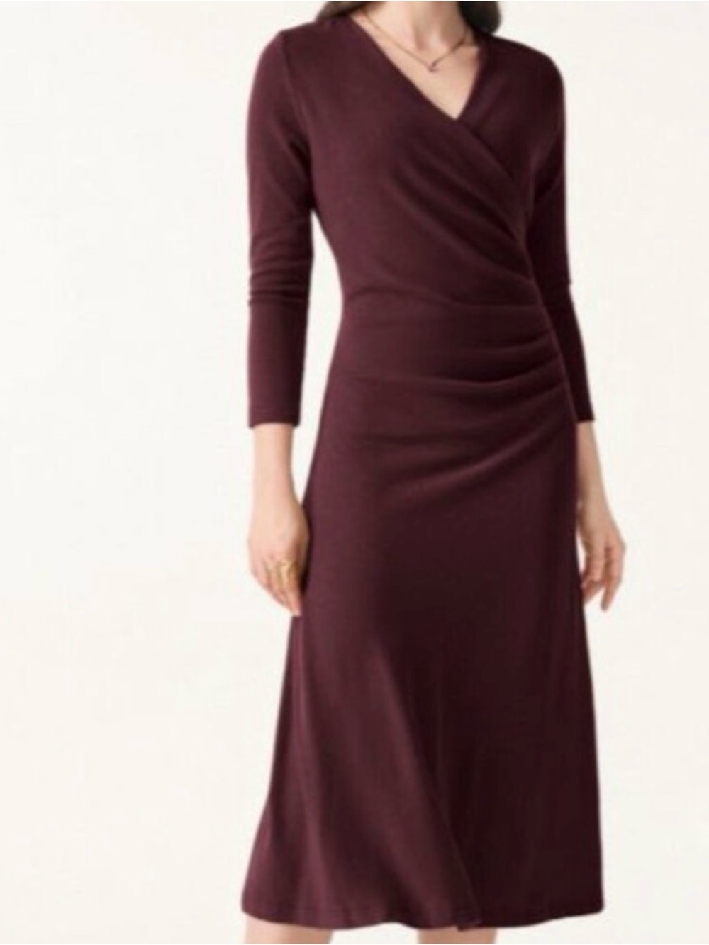 NWT OGL EcoMousse Soft Stretchy Side Tucks Long Sleeve Ruched Midi Ruby Dress XL